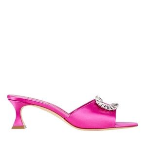 MANOLO BLAHNIK Pink Laalita 50 Crystal Satin Mules $995.00